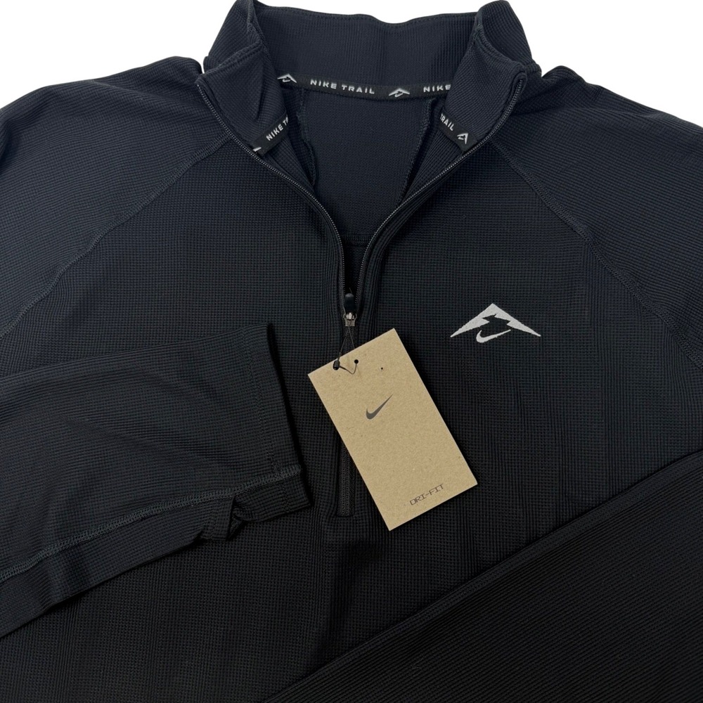 Nike Trail Dri-FIT Mens Large Black Waffle Knit Half Zip Pullover FV9994-010 NEW